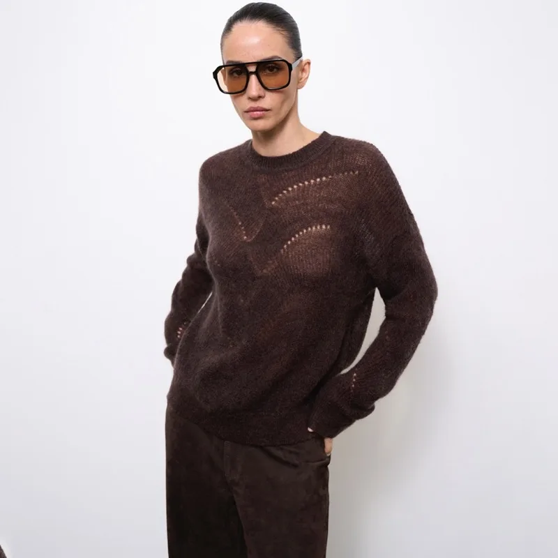Talenza Women's Thin Sweater Fashion Hollow Out See-Through Solid Casual Pullover Autumn New Streetwear Commuter Female Sweater