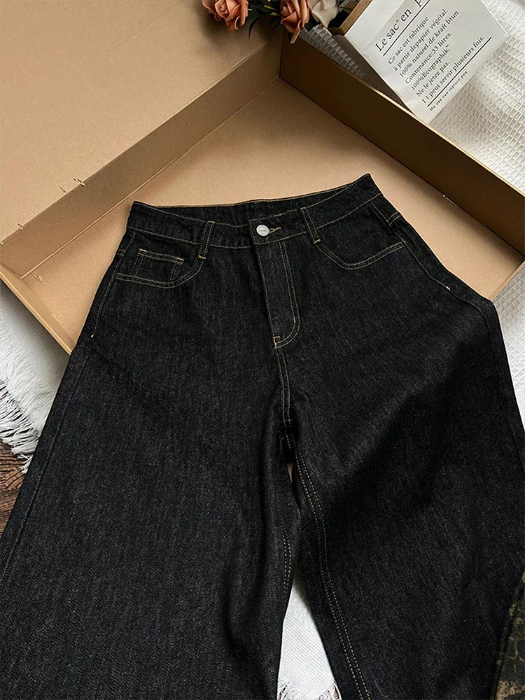 العصرية بلا ليوبارد طباعة واسعة الساق الجينز المرأة عادية عالية الخصر الدنيم السراويل ربيع الخريف حجم كبير طالب الطابق طول