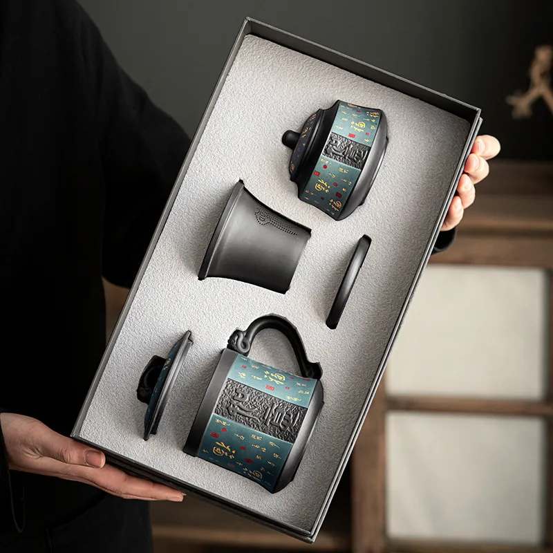 

Сто благословений для кружек в китайском стиле, фиолетовая глиняная керамика для офиса и дома, раздельные чайные чашки, подарочн