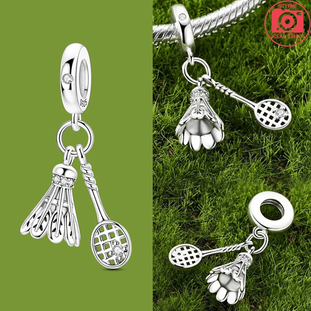 Charms Silver 925 Sports Life Series Badminton & Racket Charms Beads Fit Bracelet DIY Jewelry Gift