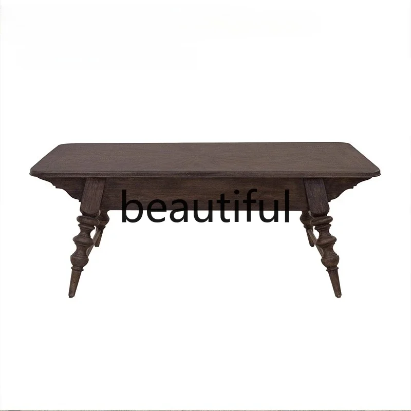 X طاولة قهوة قديمة من الخشب الصلب لغرفة المعيشة طاولة بسيطة مستطيلة من خشب الرماد المنزلي #3