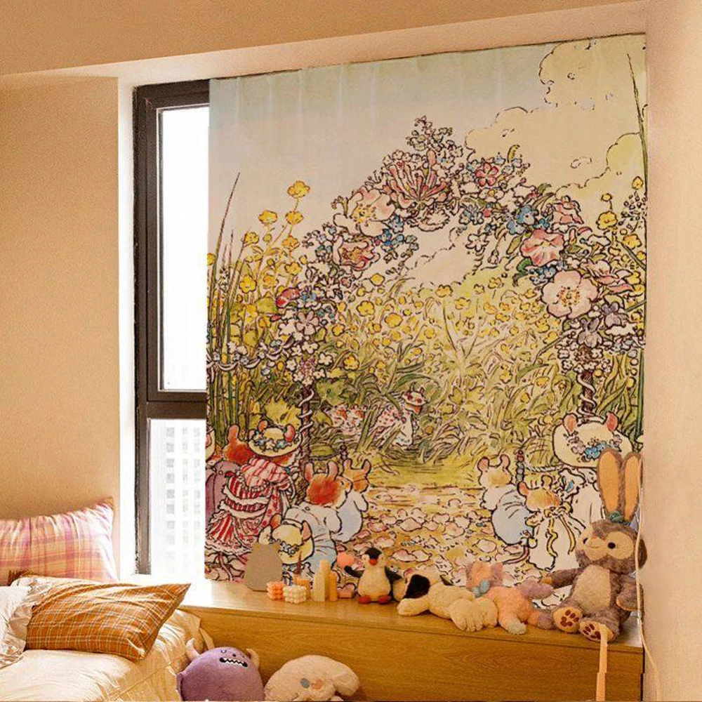 Brambly Hedge Cartoon Fairy Tale Wall Tapestry Cute Hanging Cloth for Dormitory And Bedroom Decorative Hanging Cloth