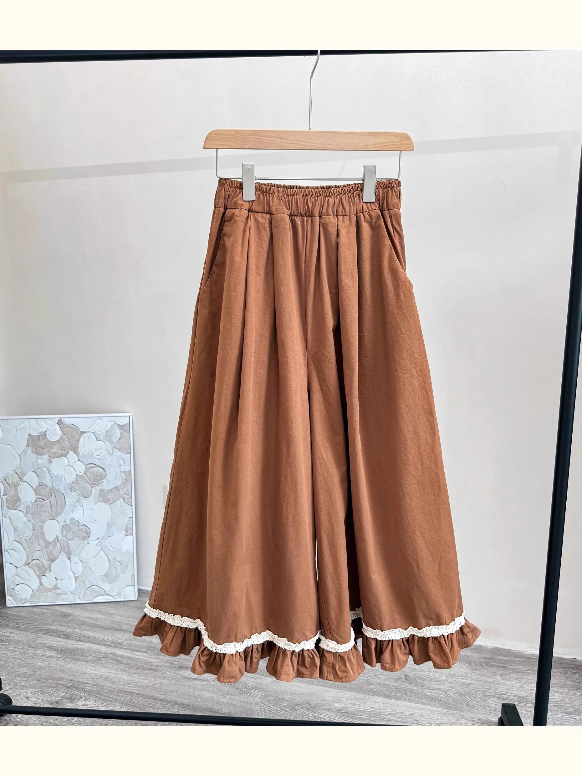 Künstlerische Sle Plissee Baumwolle Breite Bein Hosen frauen Lose plus Größe Hohe Taille Neun Punkte Rock Hosen Sommer Neue Ankunft