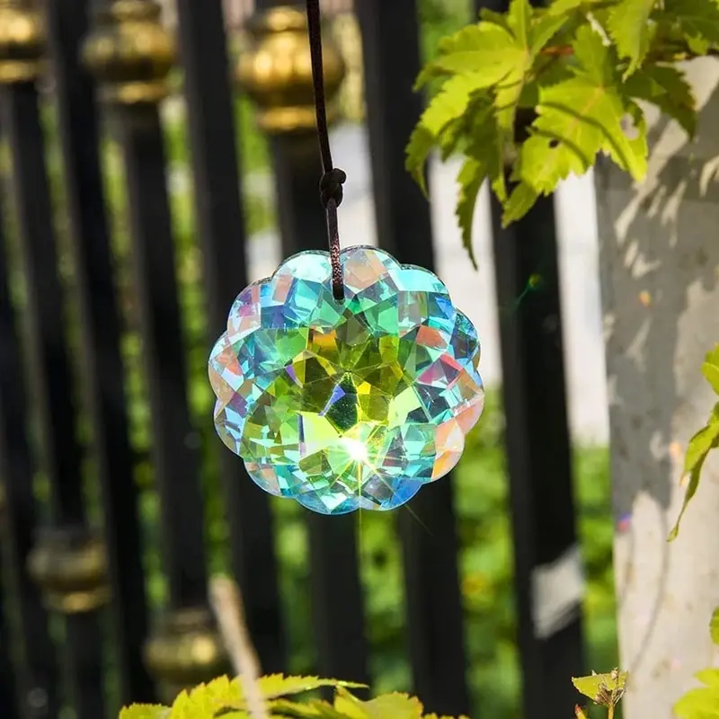 1 Pc With Rope Colorful Crystal Glass Prism Ball Suncatcher Pendant, Home Garden Craft Decoration, Valentine\'s Day, Mother\'sGift