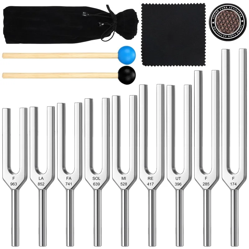9 PCS Tuning Forks Set 174 285 963HZ Aluminum Tuning Fork Sound Healing Chakras Harmonizer Professional Percussion Instruments