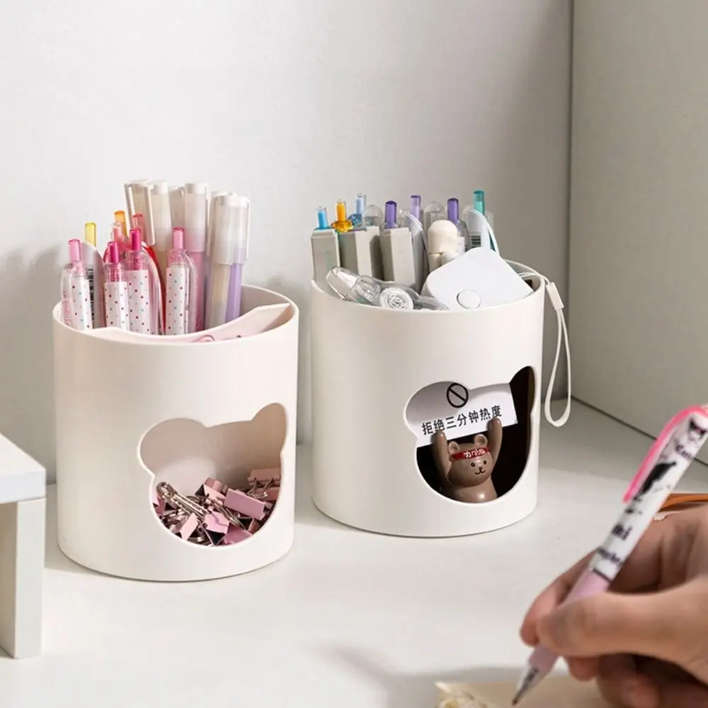 Cute Desk Pen Holder Large Capacity Multifunctional Pencil Cup Pot Little Bear INS Style Desktop Storage Organizer