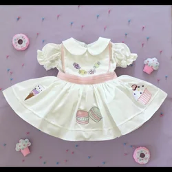 0-12Y Baby Girl Summer Ice Cream Embroidery Turkish Vintage Princess White Dress for Birthday Holiday Casual Eid Baptism B185