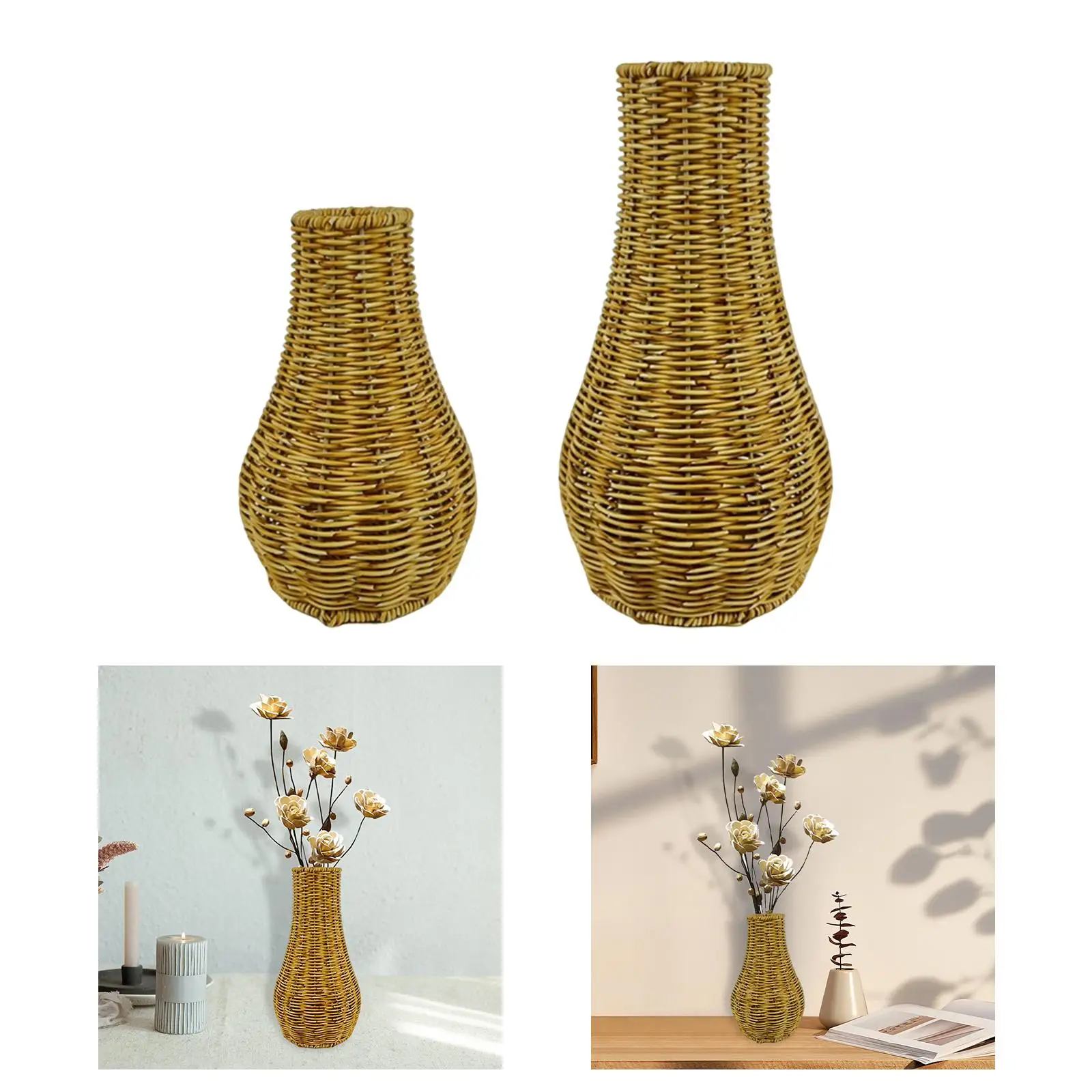 Retro Style Rattan Vase Wicker Vases Flowerpot Tablet Centerpiece Decoration