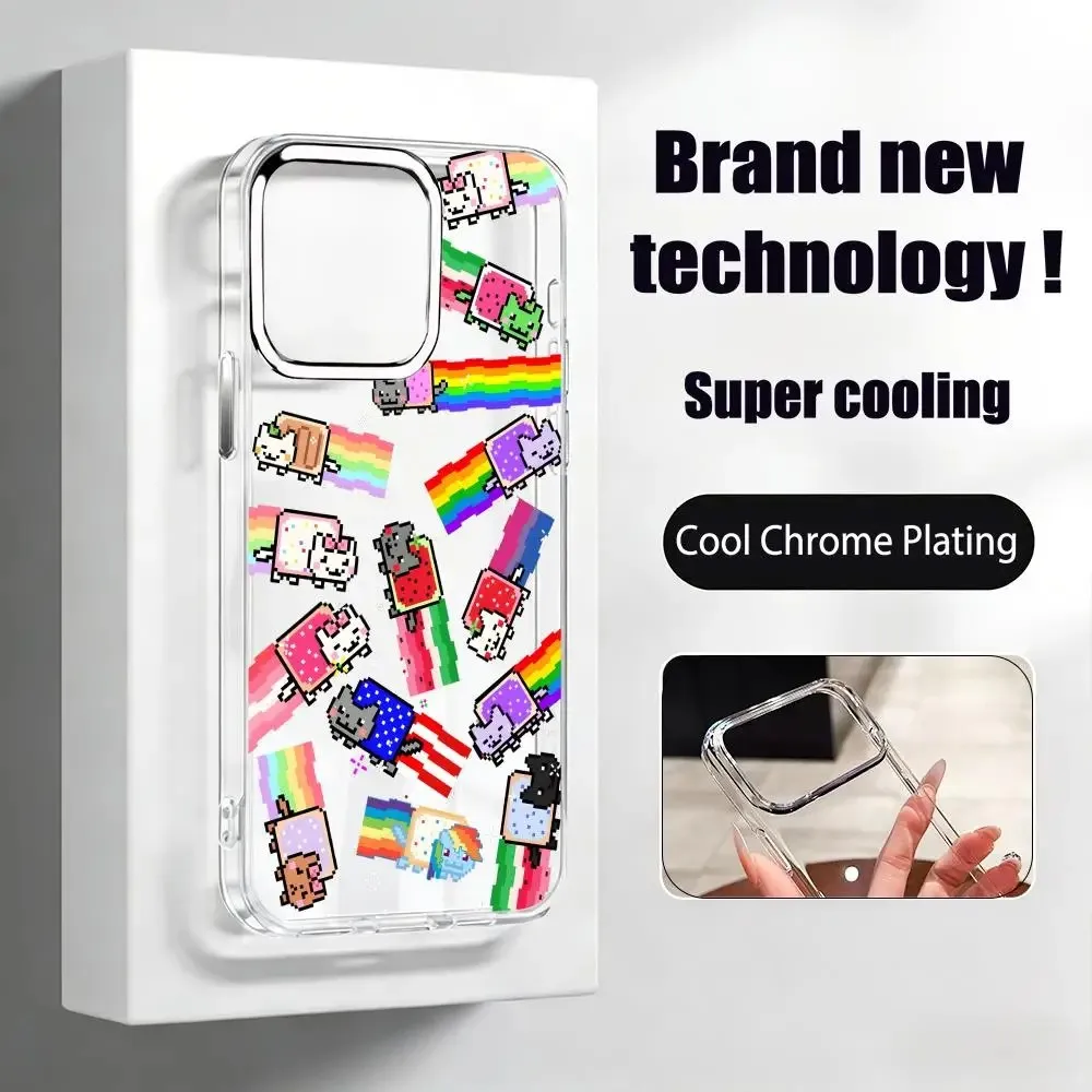 Cute Nyans Cat Phone Case for Samsung Galaxy S26 S25 S24 S23 S22 S21 S20 Note20 FE Ultra Edge Plus 4G 5G Transparent Soft Cover