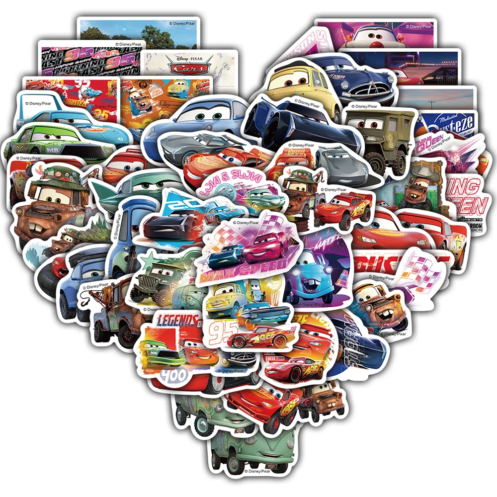 50PCS Disney Cars Sticker Luggage Cartoon Living Scrapbooking Bicycle Graffiti Phone Car Waterproof Coffee Guitar Bar Decal