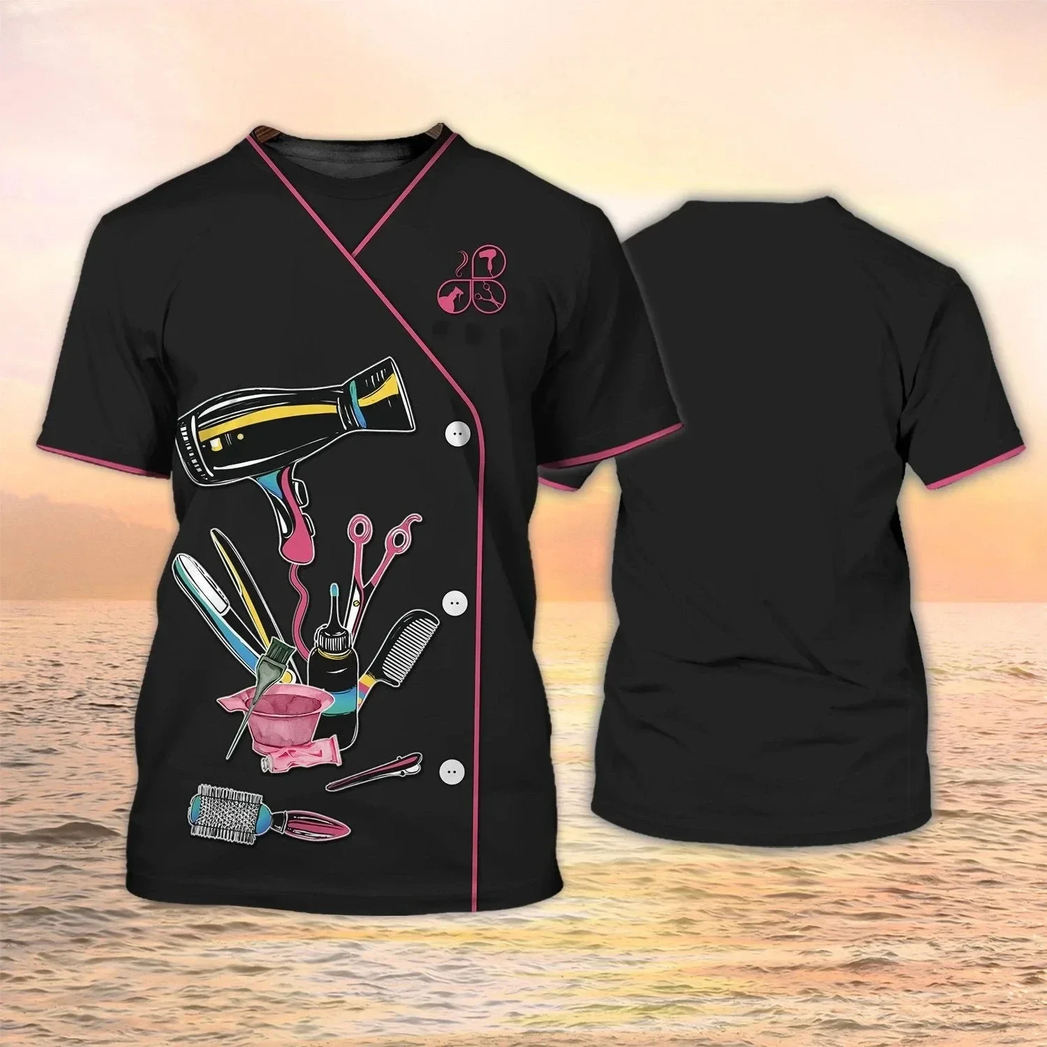 

Fashion New Customized Barber Men's T-shirt Street Element Round Neck Plus Size Comfortable Short sleeved Top
