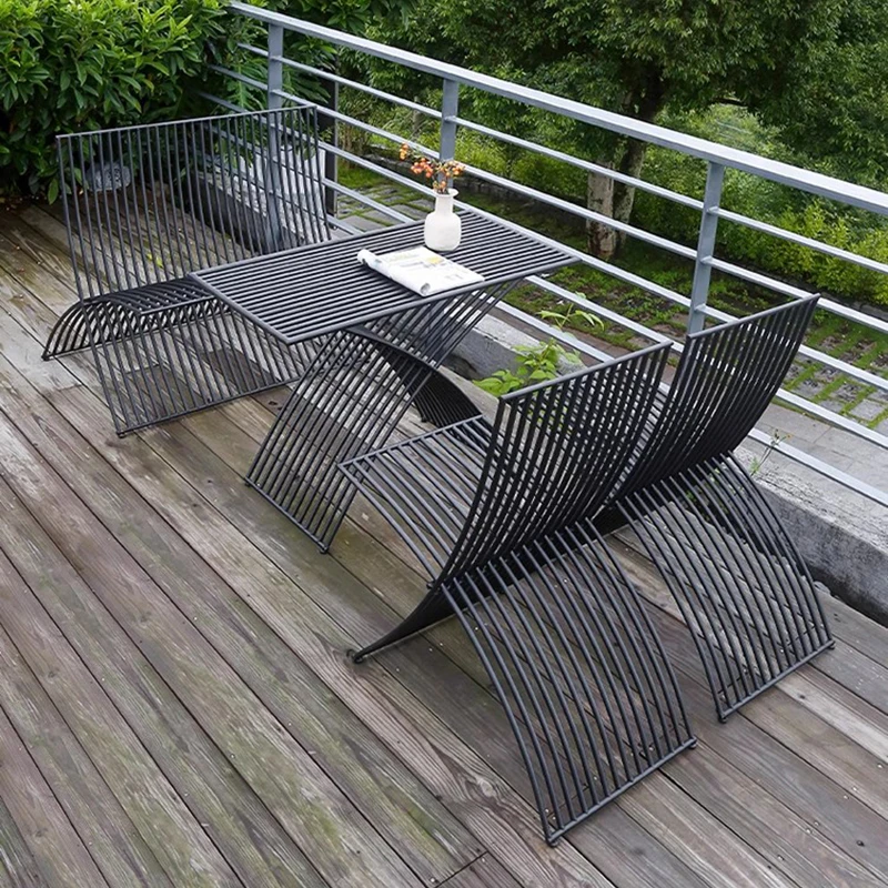 5pcs Outdoor Garden furniture set iron foldable chairs table metal dining set all weather for indoor outside Lawn Porch terrace