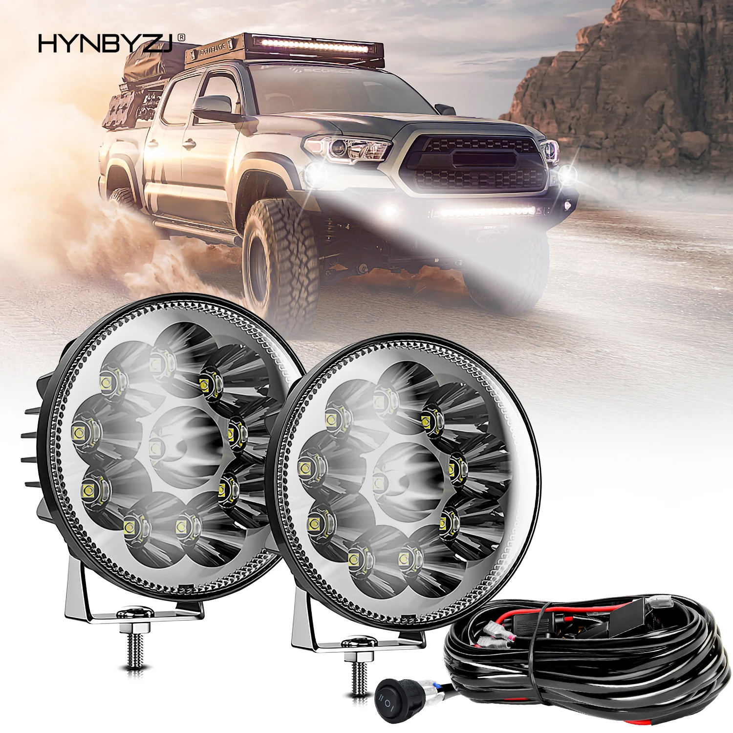 

HYNBYZJ Round 100W LED Work Light Spot Lamp Offroad Truck Tractor Boat SUV ATV 12000LM 6500K Driving Lamp Car Accessories 12 24V