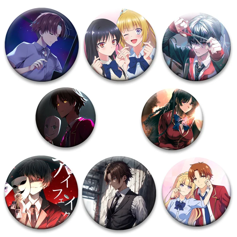 Classroom of The Elite Brooches Cartoon Tinplate Round Enamel Pins Anime Collection Badge for Backpack Accessories Jewelry Gifts