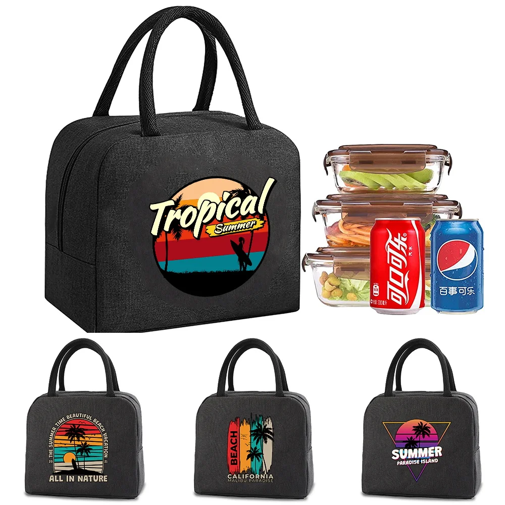 

2023 Lunch Dinner Bags Canvas Print Handbag Picnic Holiday Travel Breakfast Box School Child Thermal Bag Tote Food Door Pouch