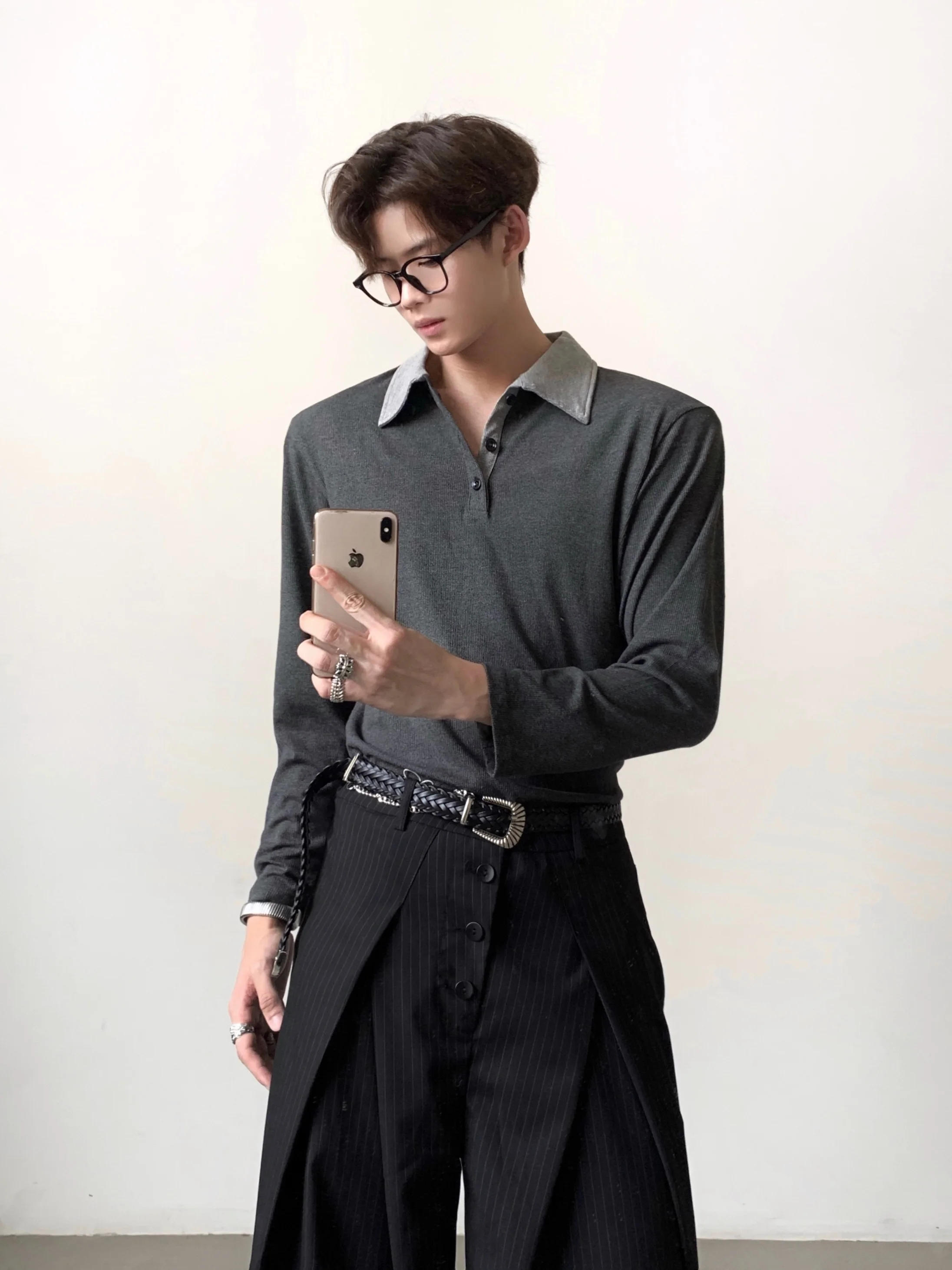 

Ace Intelligent Loose Fit Color Block Shirt Long Sleeve Men's T-Shirt Fashion Urban Style Original Design Casual Comfort...