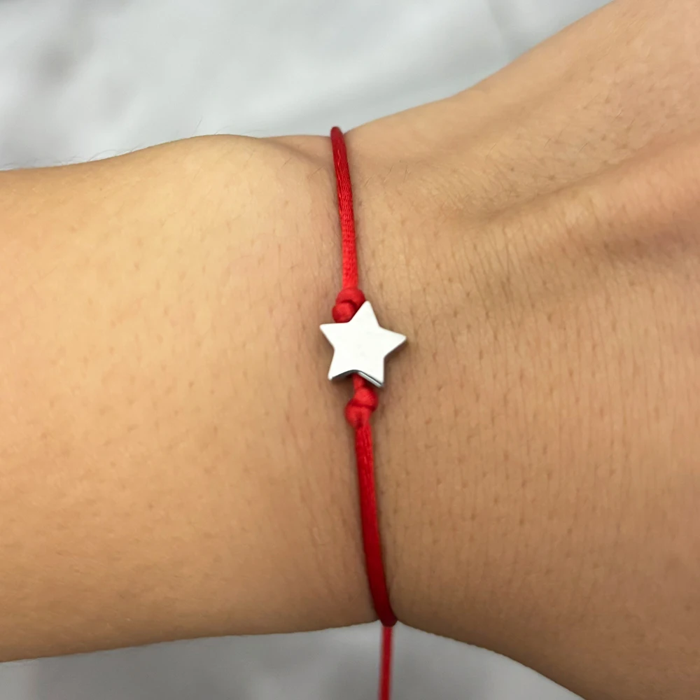 Cute Small Gloosy Steel Star Charm Woven Rope Bracelet Elastric Red Black String Handmade Jewelry Wholesale