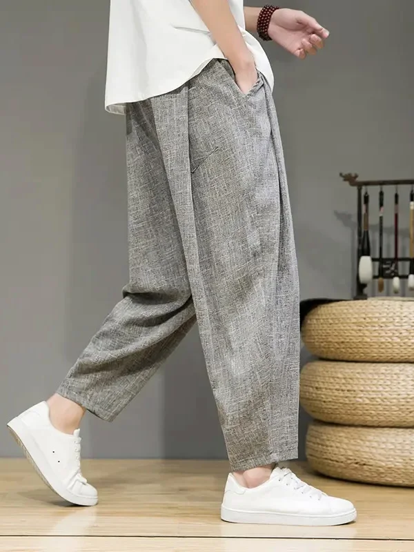 

Loose Straight Leg Lantern Pants Men's Summer Ice Silk Thin Nine Points Trendy Wide Leg Pants Casual Straight Pants
