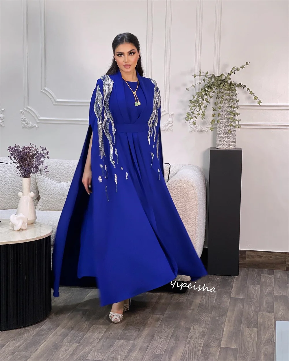 Jiayigong    Saudi Arabia Satin Beading Draped Graduation A-line O-Neck Bespoke Occasion Gown Midi es