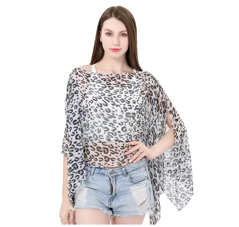 

Женская солнцезащитная шаль с леопардовым принтом, шарф из жоржета с принтом, летняя шаль