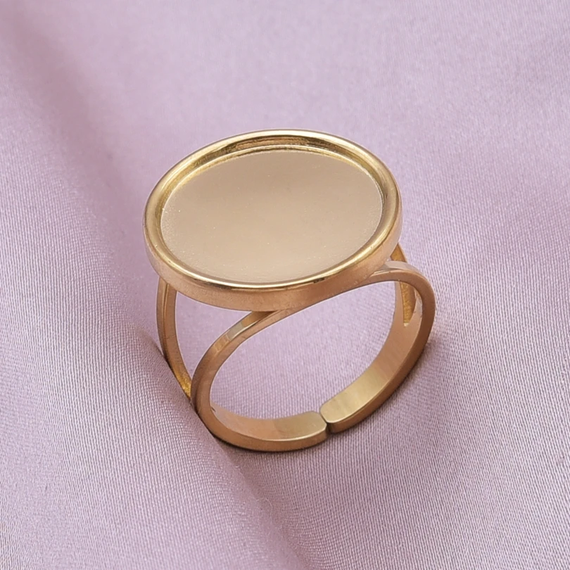Elliptical Smooth Bright Surface Double Deck Metal Ring Openingadjustable Stainless Steel Couple Retro Wedding Rings Set Gift