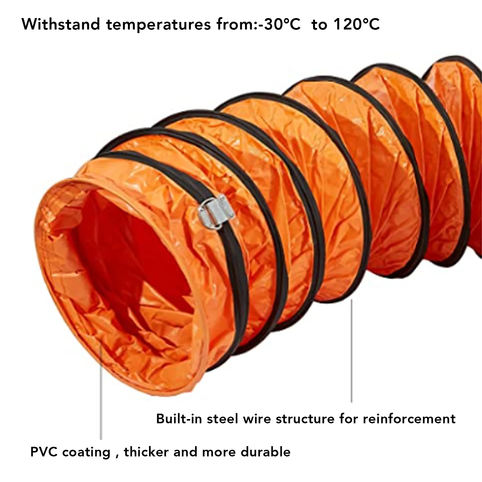 Tubo flessibile per condotto di ventilazione regolabile in PVC da 8 m con morsetto da 2 pezzi per ventola