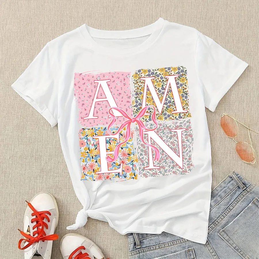 Floral Amen Bible Verses DIY Iron-On Heat Transfer Sticker Decal T-shirts Sweatshirts Bag Clothing Pillow Fabric Party Decor view 3