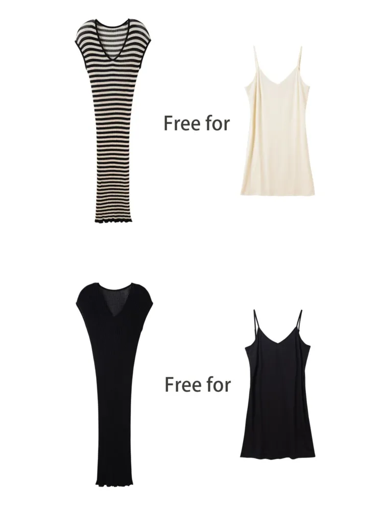 2025 แขนสั้นลายถักชุดยาว V คอบาง Hollow OUT ชุดลําลองสูงยืดฤดูร้อนวันหยุดชายหาดหญิงผ้า