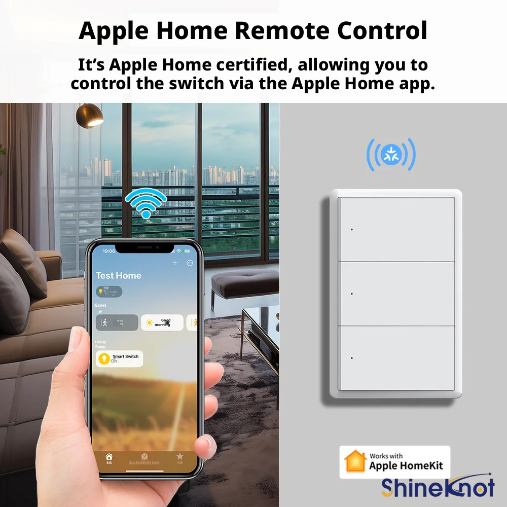 SHINEKNOT Matter+Wifi Us Standard Intelligent Switch Zero Fire Single Fire Universal Siri Voice Control 118 Vertical Type