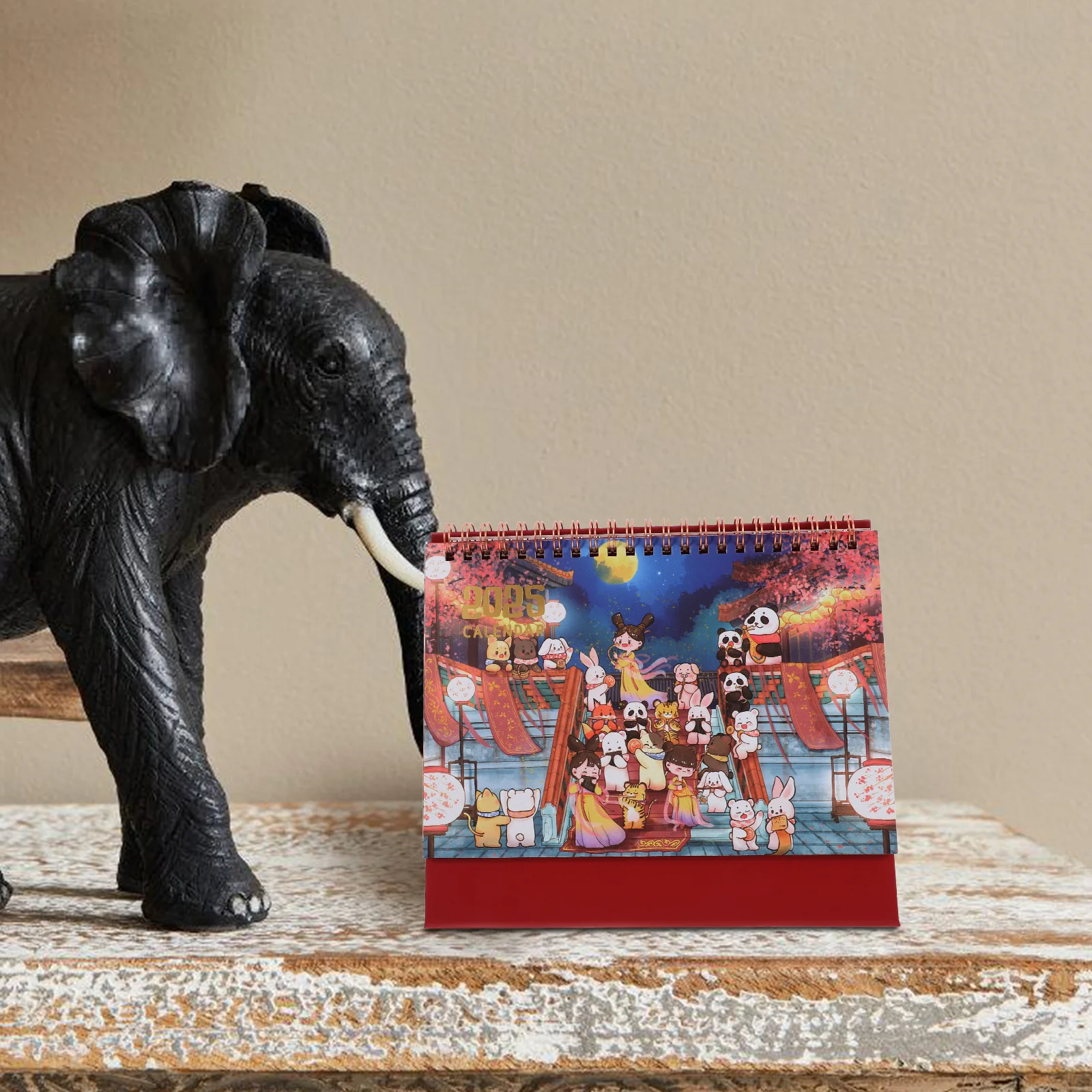 Cute Desk Calendar Small Flip Chinese Painting Design Monthly Desktop Decorative Standing Office Accessory Chinese Calendar