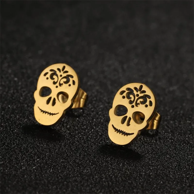 Punk Pirate Skull Earrings for Women HipHop Black Ghost Skeleton Bat Stainless Steel Stud Earring Girl Hallowmas Ear JewelryGift