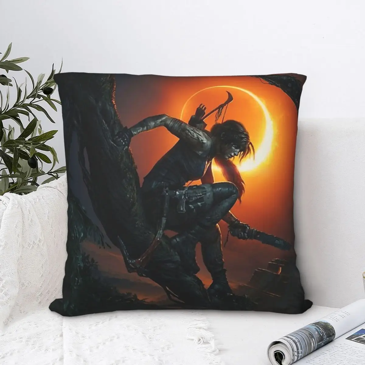 

Lara Sunset Moon Pillowcase Tomb Raider Advanture Game Backpack Cushion For Sofa DIY Printed Chair Hug Pillowcase Decorative