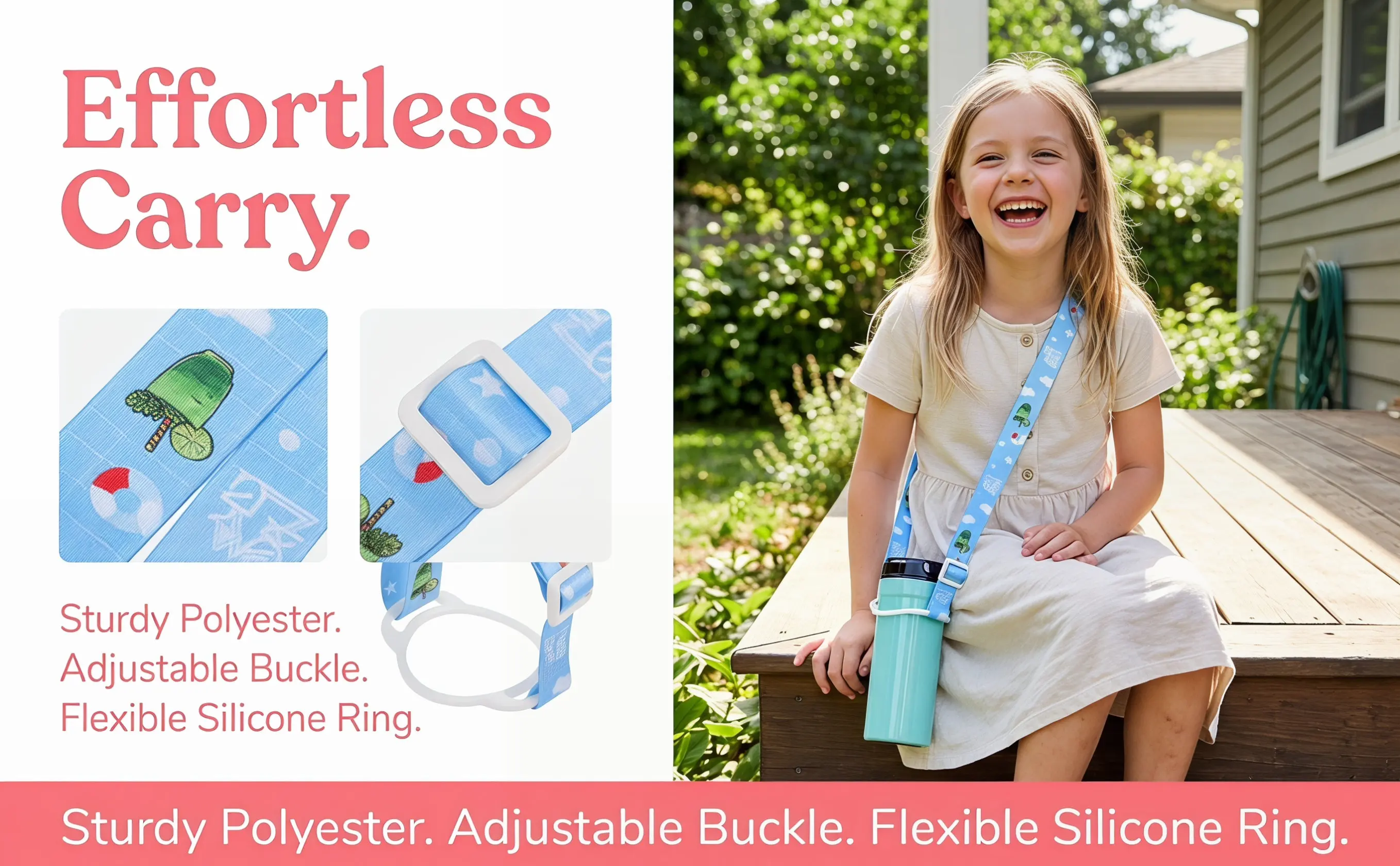 2Pcs Water Bottle Sling Strap Exquisite Craftsmanship Scratch Proof Heat Resistant Bottle Carrier for Backpack Hanging Travel
