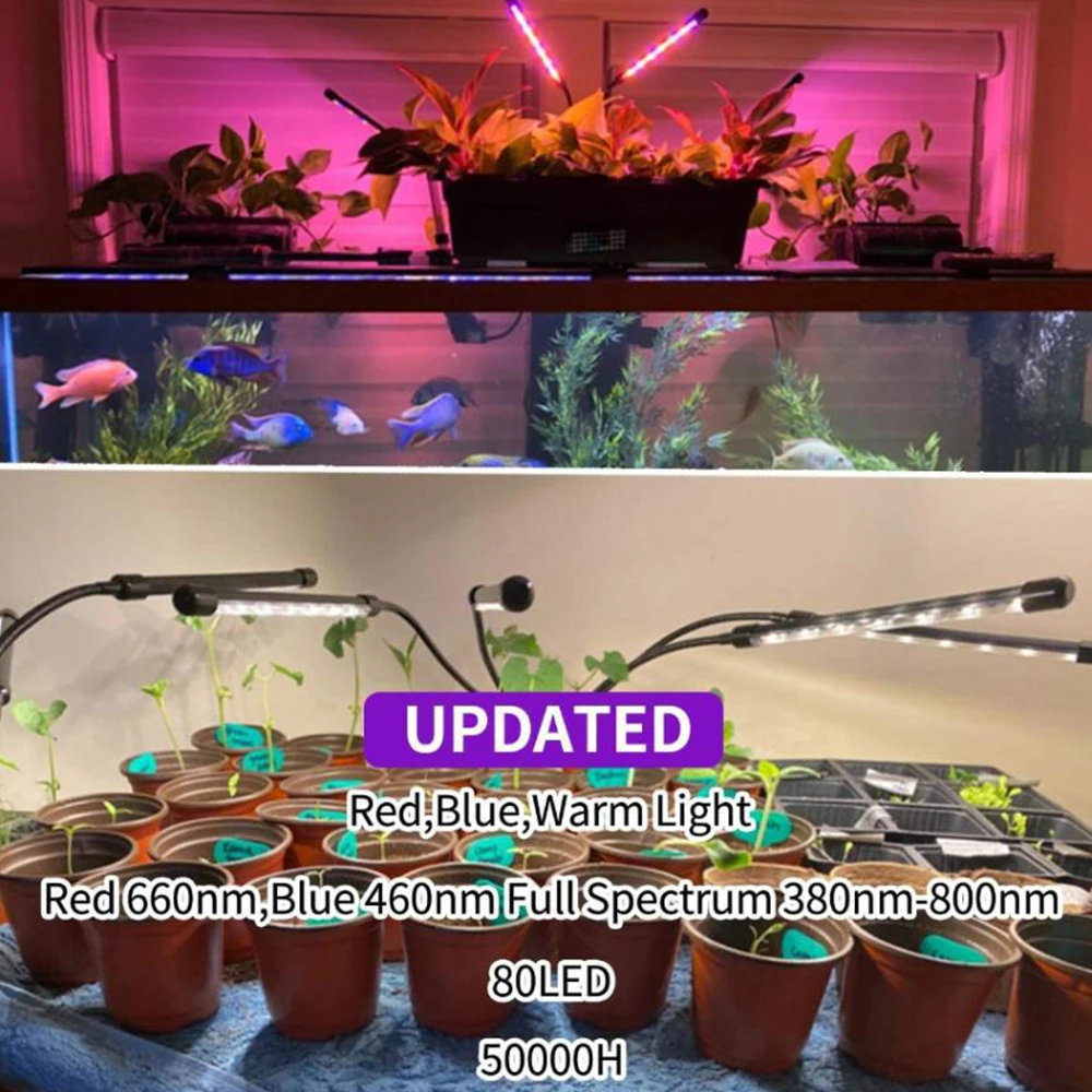 FTOYIN Led Grow Light With Clips Full Spectrum Upgraded Plant Light With 3/9/12H Timer 10 Dimmable Level For Indoor Plants