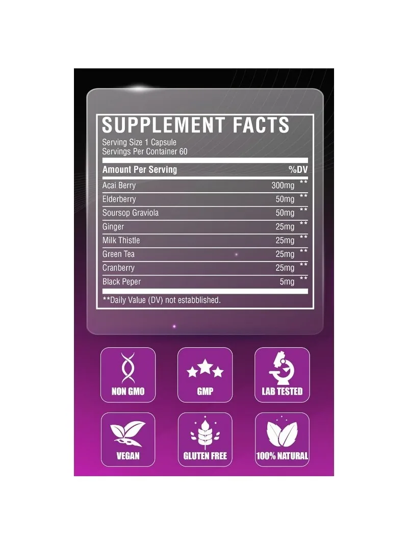 Acai Berry Capsules - Acai Berry, Elderberry, and Prickly Cherry -60 Capsules