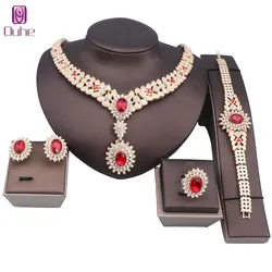 Women's Bridal Crystal Zircon Statement Necklace Earrings Bangle Ring Wedding Party Dinner Dress Costume Jewelry Set