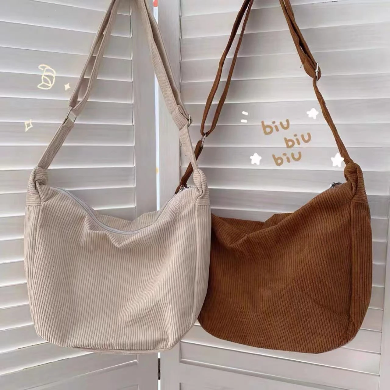 

Women's Corduroy Crossbody Bag Korean Casual Lazy Style Shoulder Purse Large Capacity Solid Color Handbag