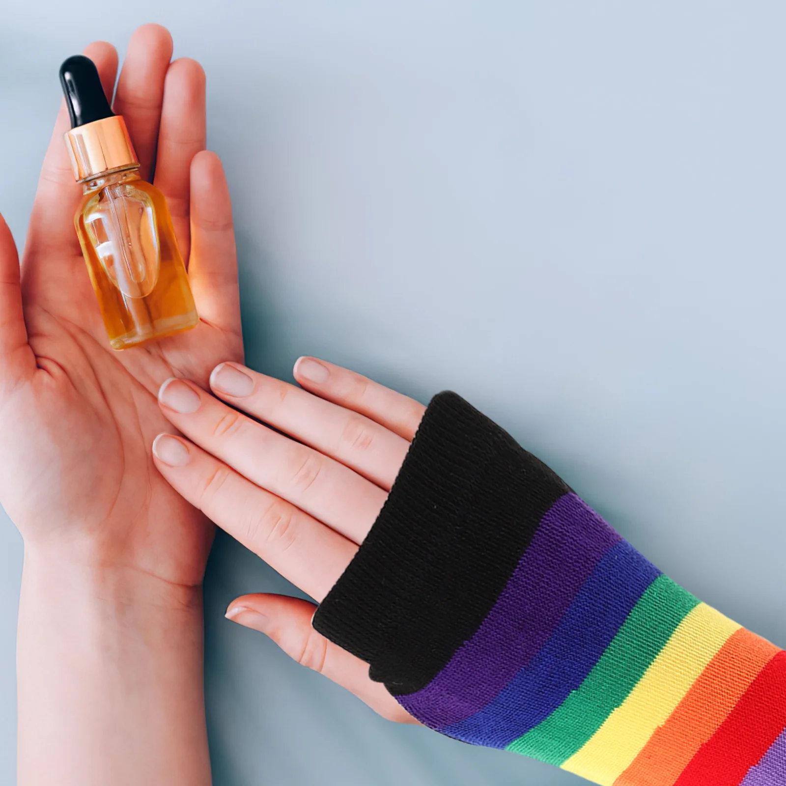 

1Pair Rainbow Hand Knitted Gloves Vibrant Striped Fingerless Party Costumes Accessories Party Gloves