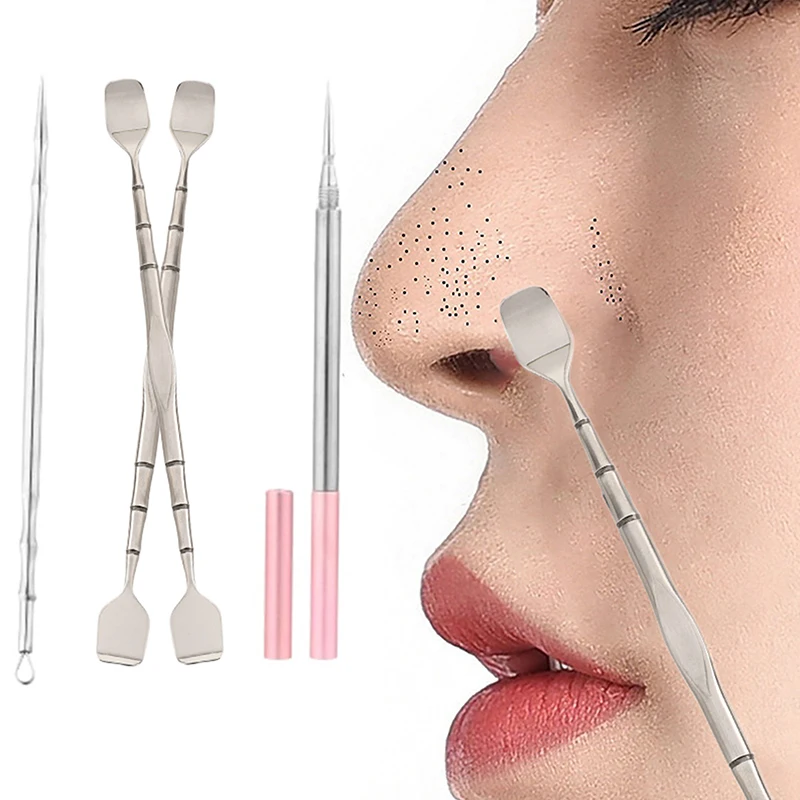 ステンレス製の両頭黒ずみ除去ツール – 精密スキンケアのための顔の面皰やシミ除去ツール