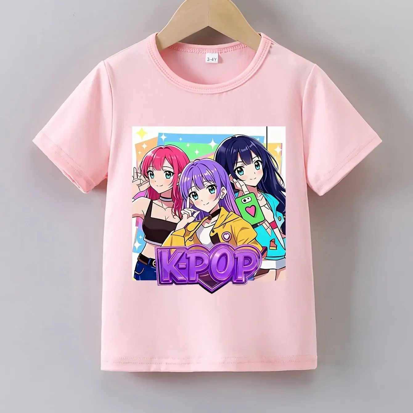Kids Girls K-POP Concert Tee Fan Favorite Idol Graphic Breathable Cotton Shirt for Live Events