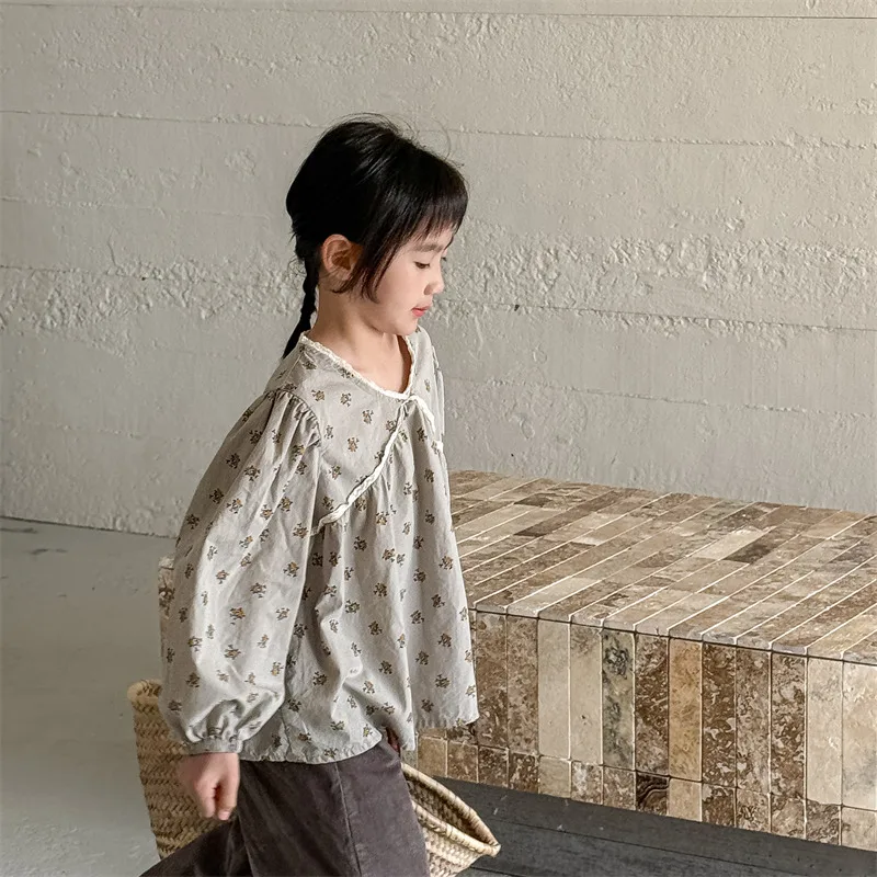 

2025 Spring New Girls Blouses Children Long Sleeve Shirts Cotton Baby Girl Lace Tops Kids Tee Infant Clothes 1-6year