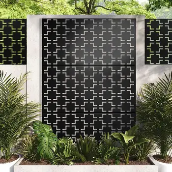 Black Outdoor Decorative Privacy Screen for Decks, Gardens, and Backyards - Freestanding Divider Panel