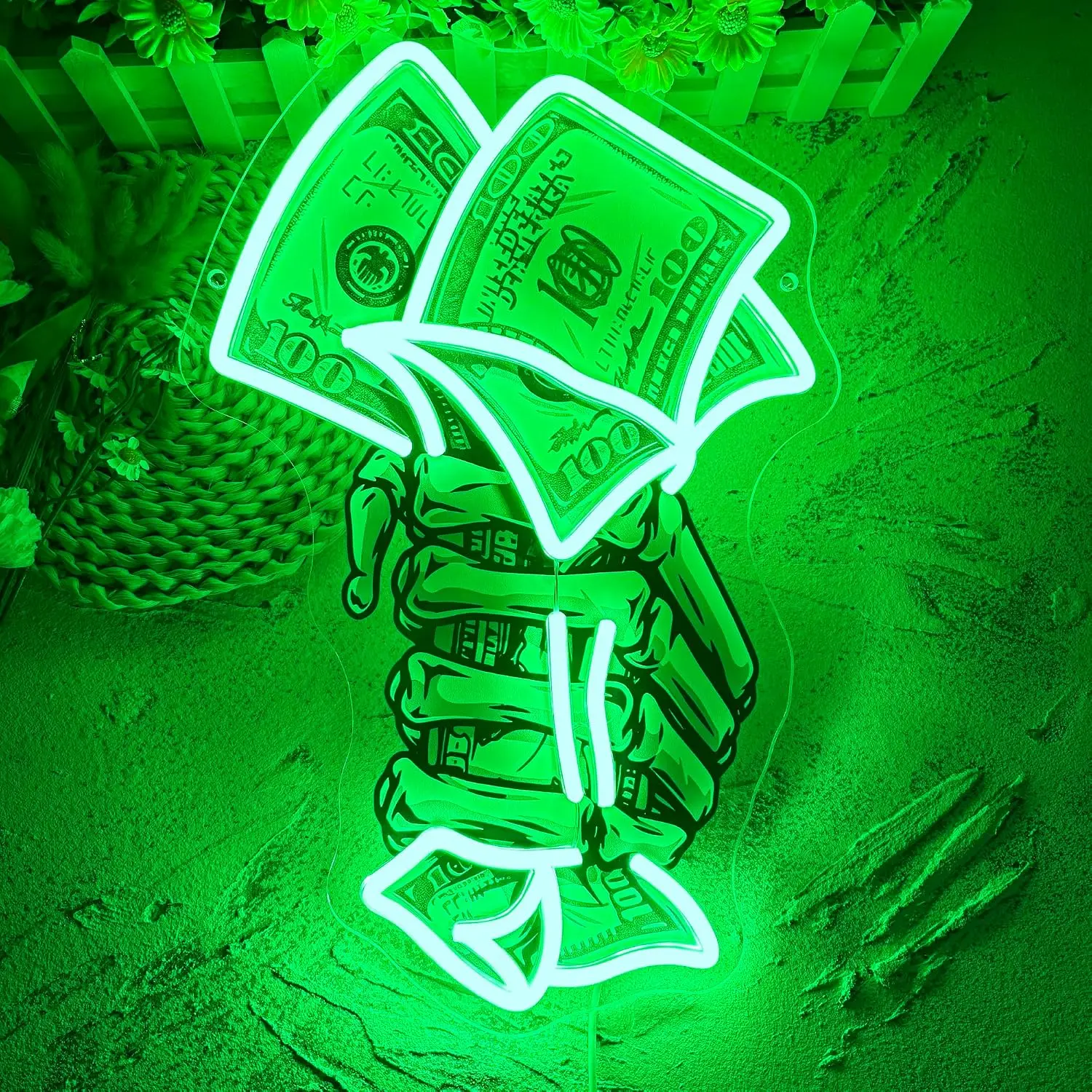 Money Hand Neon Sign LED Neon Light for Man Cave Bar Shop Bedroom Christmas Hip Hop Theme Party Background Decor USB Powered