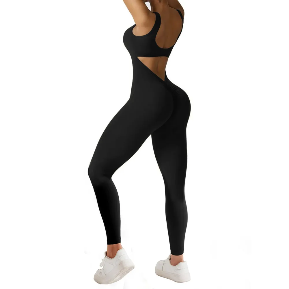 Macacões sem costas sem pescoço em U sem mangas para mulheres, regatas, macacão de ioga Bodycon, calça trompete rabo raspar, bodysuit