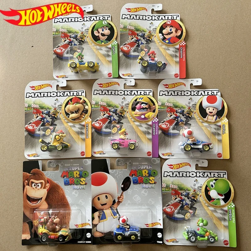 Hot Wheels GBG28 Mario Kart BOWSER YOSHI TOAD SHY GUY LUIGI 1:64 Die-Cast Peach with Standard Kart Vehicle Diecast Model Cars