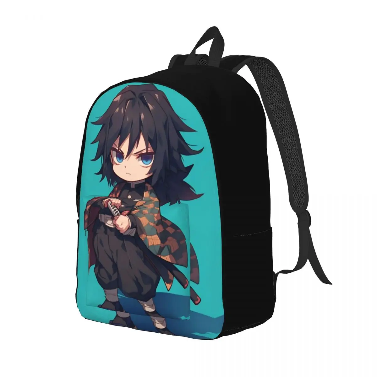 Mochila Giyu Tomioka para hombres y mujeres, mochila informal para escuela secundaria, senderismo, viaje, mochila de Anime Demon Slayer, bolso de hombro para ordenador portátil, deportes