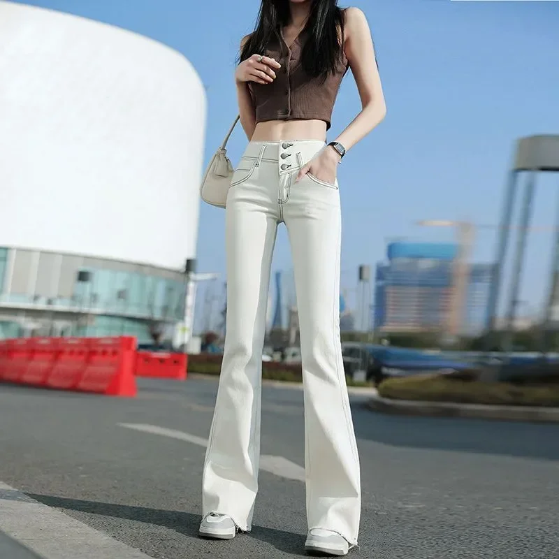 Imagem -03 - Calça Jeans Alargada de Cintura Alta Feminina Botão Quase Branco Escritório Casual Calças de Pernas Largas Moda Streetwear Primavera Outono