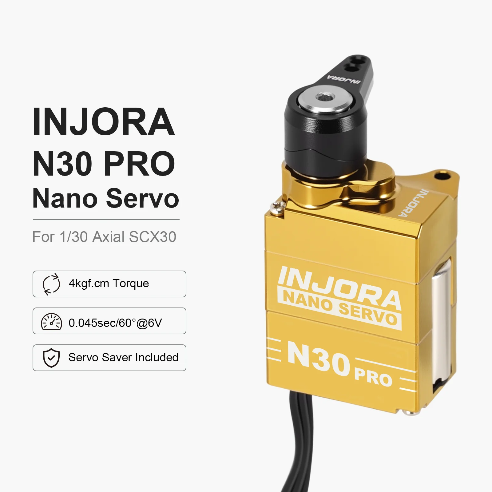 INJORA High Torque Brass N30 PRO NANO Servo with Servo Saver for 1/30 SCX30 (JR/ZH1.5)