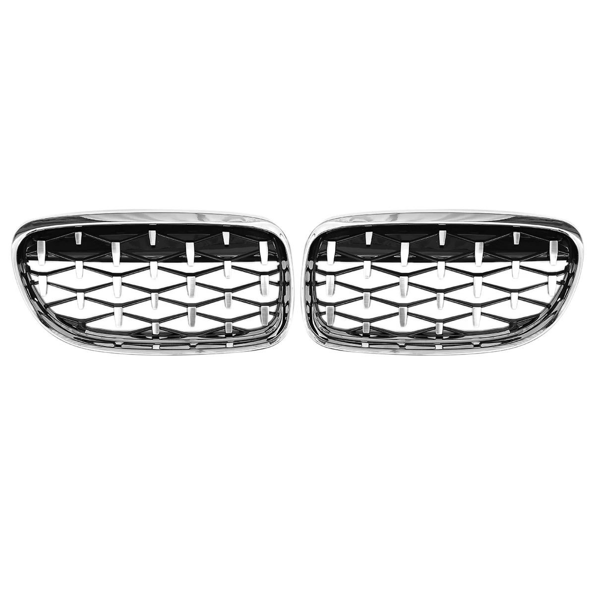 2Pcs Car Front Bumper Hood Kidney Grille Diamond Meteor Racing Grill Painted Chrome for -BMW 3 Series E90 2009-2012