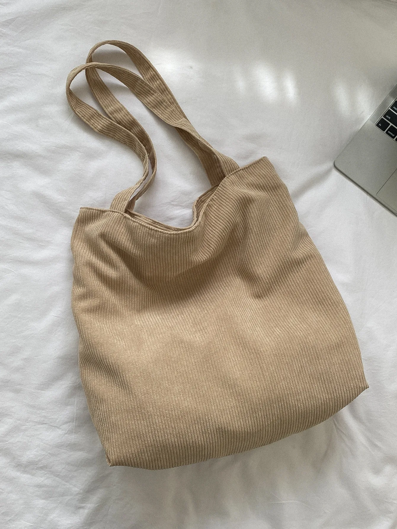 Women's Corduroy Tote Bucket Bag Large Shoulder Zipper Hobo Bags Casual with Open Pocket Handbags Big Capacity Shopping Work Bag